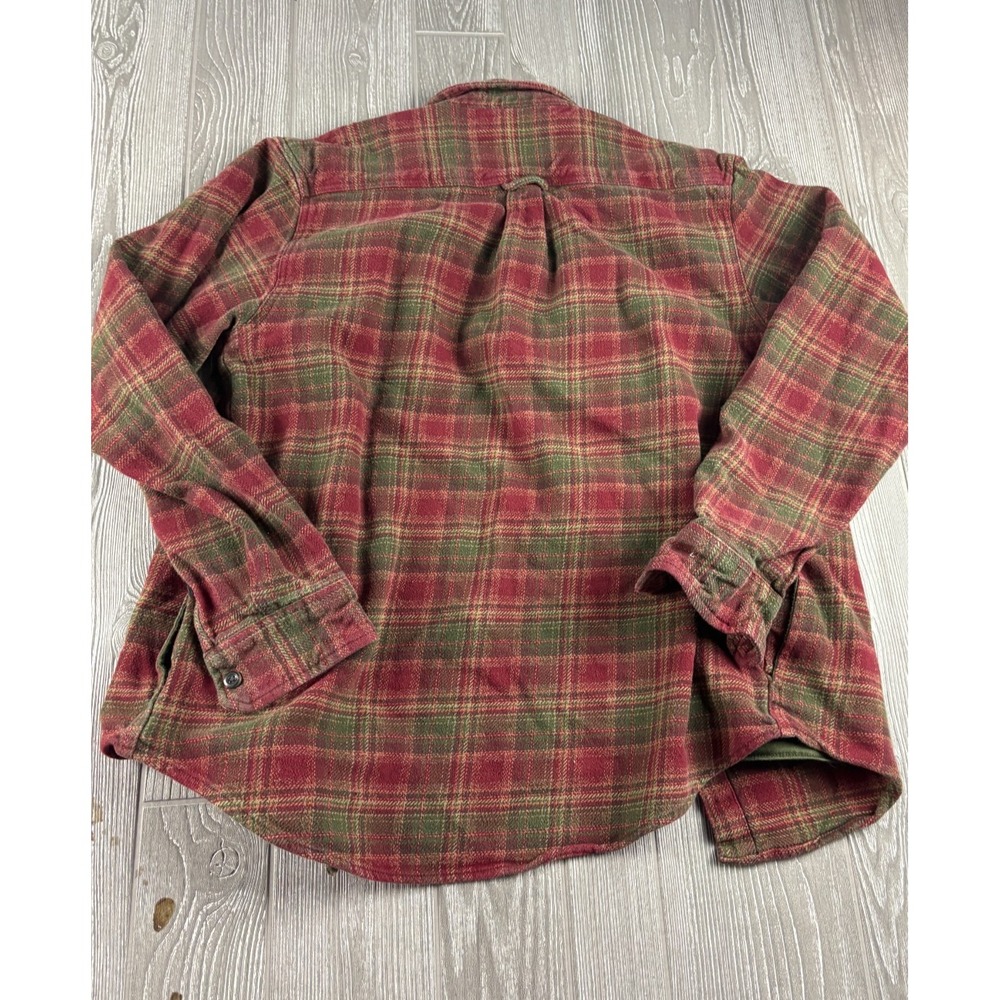 Orvis Mens Flannel Plaid Button Up Shirt Red Green Large Heavyweight Cotton - Picture 3 of 9